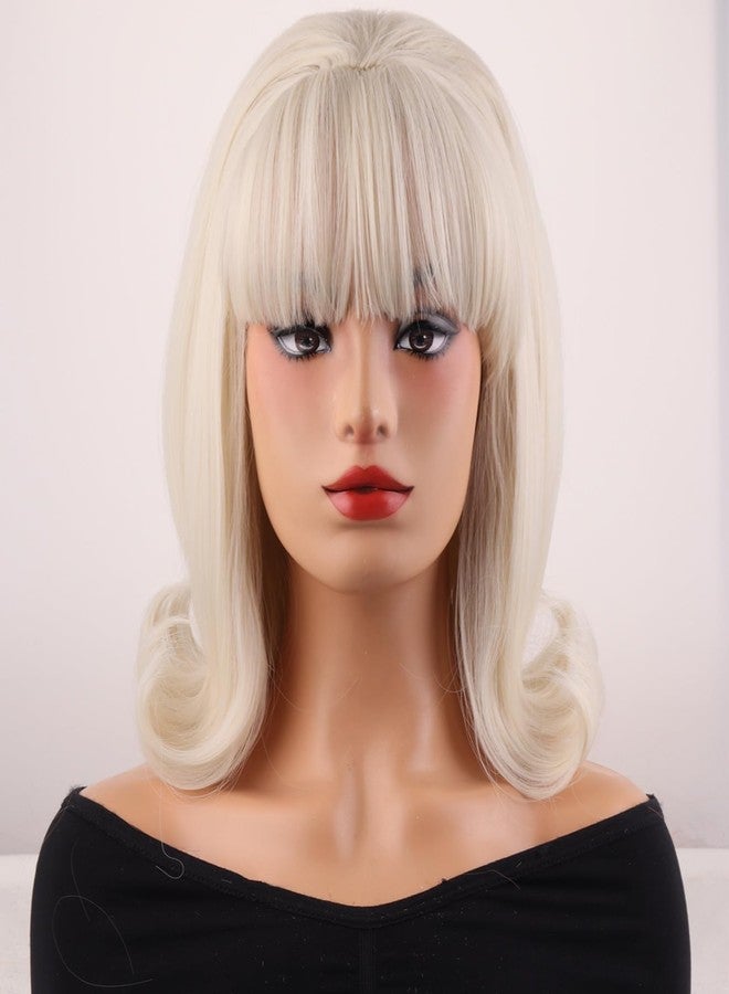 MAGQOO Blonde Wig Women Short Blonde Wig with Bangs Retro Bouffant Beehive Wigs 60s 70s 80s Costume Cosplay Halloween Party with Wig Cap - Image 1